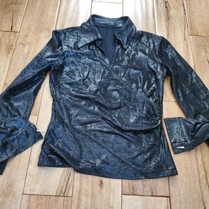 Paola Frani Y2K Shimmering Black Top With Silver WOMENS SZ 8